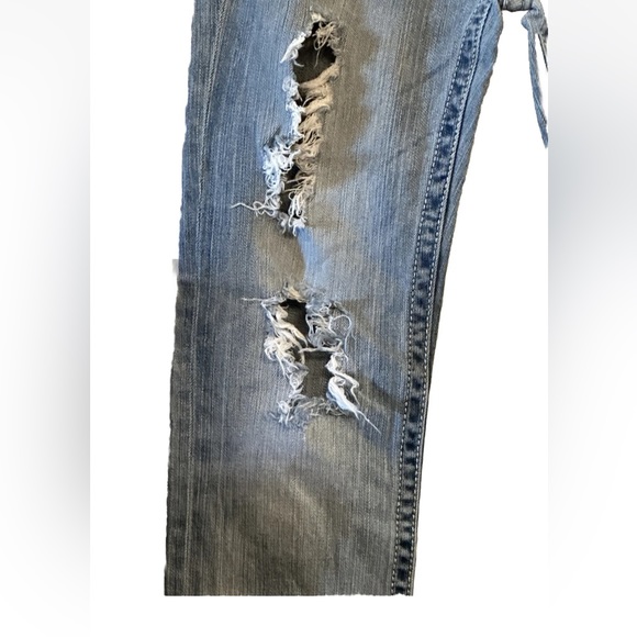 Daytrip Leo Distressed Jeans Size 27 Stretch Low Rise Straight Medium Wash - Picture 5 of 14